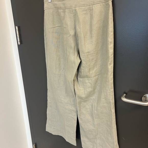 Pure Linen side 10p EUC ultra wide flair 100 percent linen pants with buttons - Picture 11 of 13